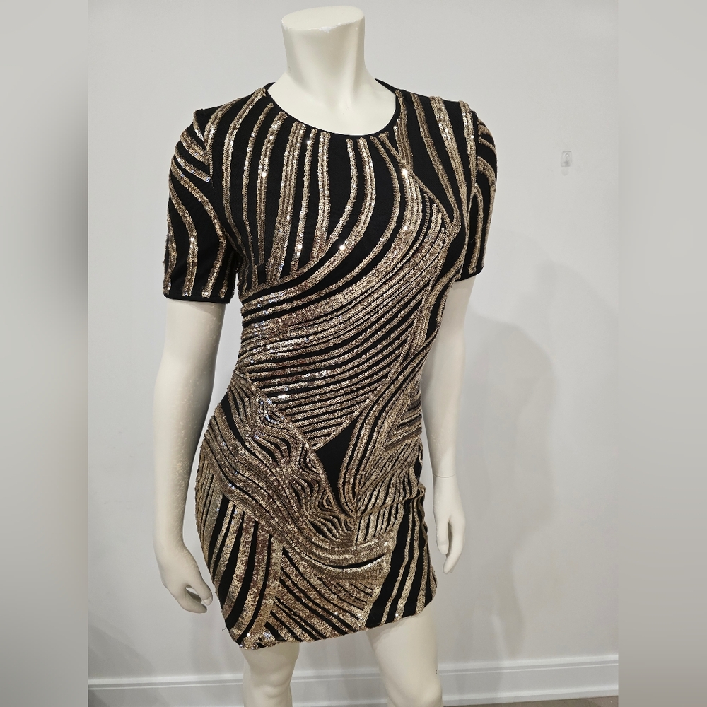 Parisian metallic Gold Seguin bodycon Mini dress US 4